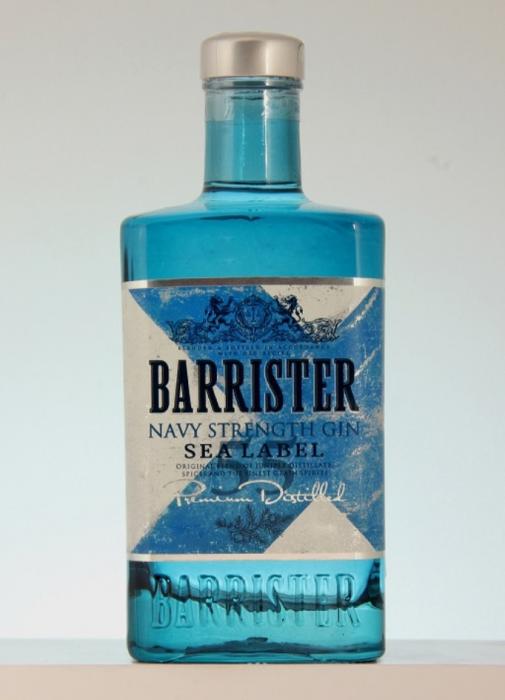 BARRISTER, NAVY STRENGTH GIN", SEA LABELBARRISTER GIN" LABEL