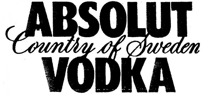 ABSOLUT VODKA COUNTRY OF SWEDEN