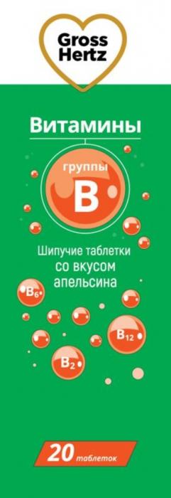 GROSS HERTZ ВИТАМИНЫ ГРУППЫ B ШИПУЧИЕ ТАБЛЕТКИ СО ВКУСОМ АПЕЛЬСИНА B2 В12 В6В6