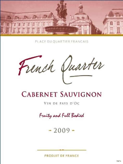 PLACE DU QUARTIER FRANCAIS French Quarter CABERNET SAUVIGNON VIN DE PAYS D'OC Fruity and Full Bodied - 2009 - PRODUIT DE FRANCE