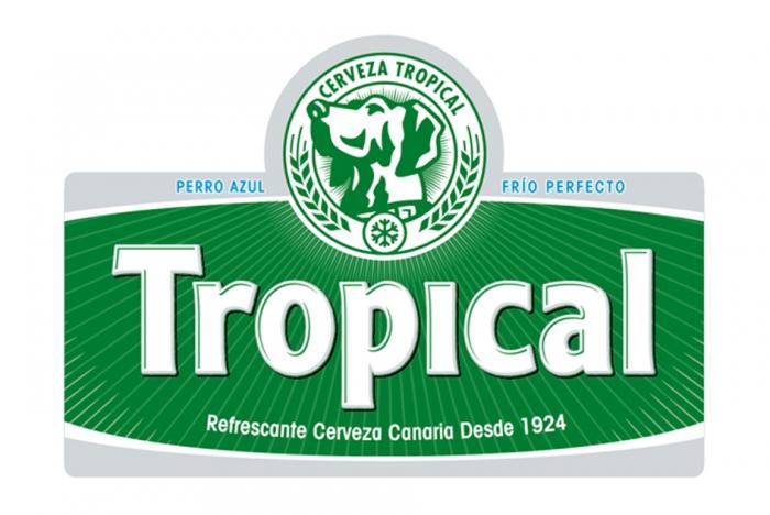 PERRO AZUL CERVEZA TROPICAL FRIO PERFECTO TROPICAL REFRESCANTE CERVEZA CANARIA DESDE 1924