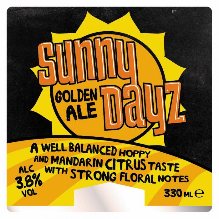 Sunny Dayz GOLDEN ALE a well balanced hoppy and mandarin citrus taste with strong floral notes.