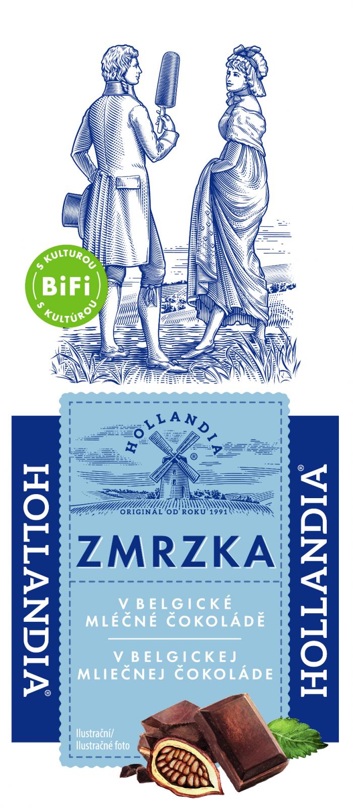 ZMRZKA Hollandia originál od roku 1991 V Belgické mléčné čokoládě V Belgickej mliečnej čokoláde S kulturou Bifi