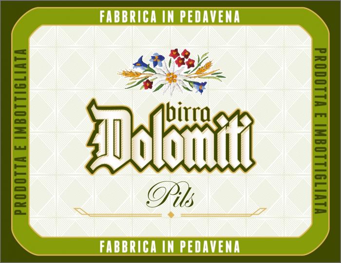 PRODOTTA E IMBOTTIGLIATA FABBRICA IN PEDAVENA BIRRA DOLOMITI PILS