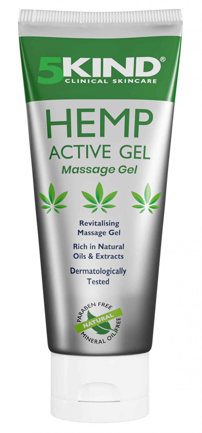 5KIND CLINICAL SKINCARE HEMP ACTIVE GEL MASSAGE GEL REVITALISING MASSAGE GEL RICH IN NATURAL OILS & EXTRACTS DERMATOLOGICALLY TESTED PARABEN FREE NATURAL MINERAL OIL FREE