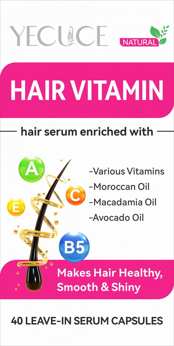 YECUCE NATURAL HAIR VITAMIN hair serum enriched with Various Vitamins Moroccan Oil Macadamia Oil Avocado Oil B5 Makes Hair HealthySmooth & Shiny 40 LEAVE-IN SERUM CAPSULES