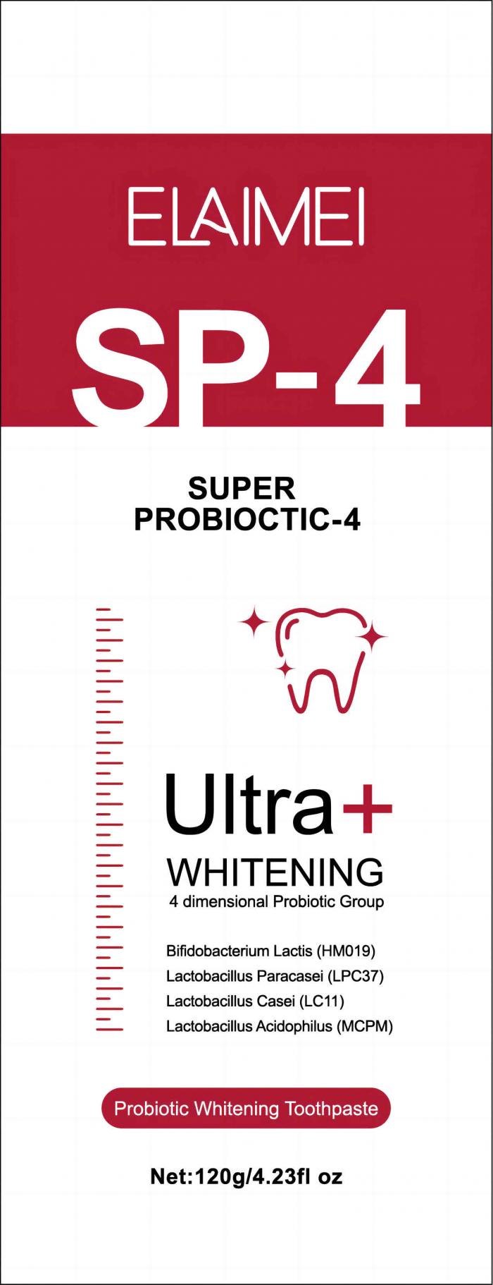 ELAIMEI SP-4 SUPER PROBIOCTIC-4 Ultra+WHITENING 4 dimensional Probiotic Group Bifidobacterium Lactis (HM019)Lactobacillus Paracasei(LPC37)Lactobacillus Casei (LC11) Lactobacillus Acidophilus (MCPM) Probiotic Whitening Toothpaste Net:120g/4.23fl oz