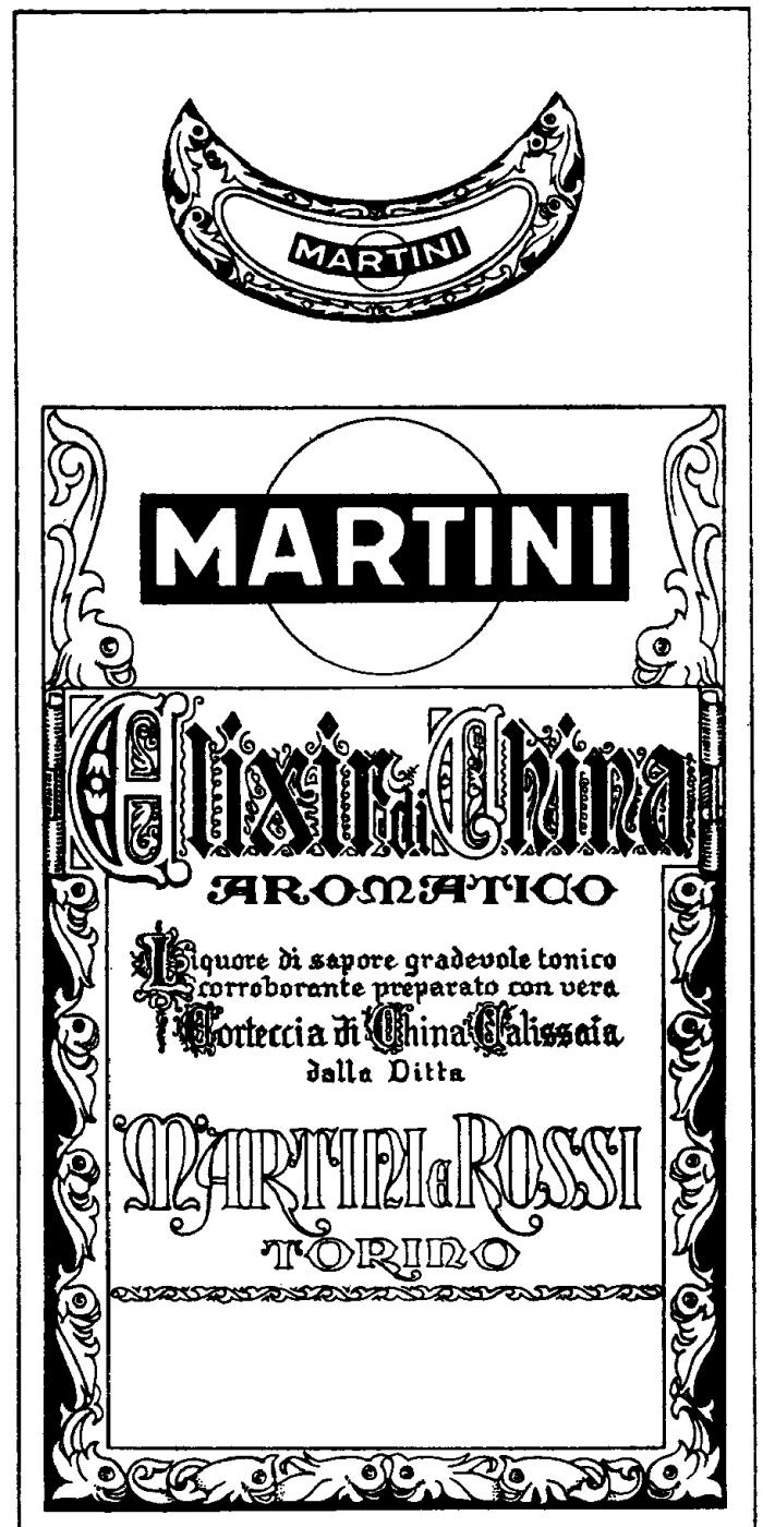 MARTINI Elixir di China AROMATICO Liquore di sapore gradevole tonico corroborante preparato con vera Corteccia di China Calissaia dalla Ditta MARTINI & ROSSI TORINO