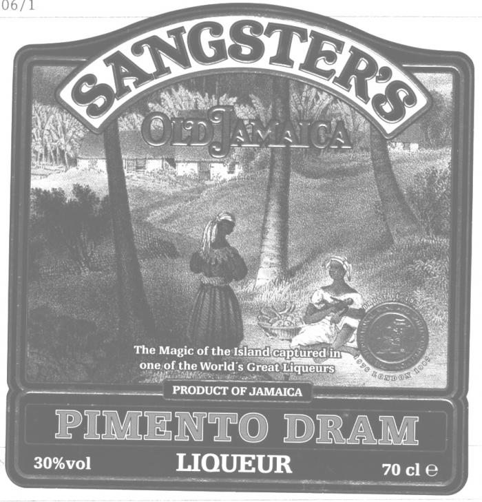 SANGSTER'S OLD JAMAICA PIMENTO DRAM LIQUEUR The Magic of the Island captured in one of the World's Great Liqueurs PRODUCT OF JAMAICA 30%vol 70cle