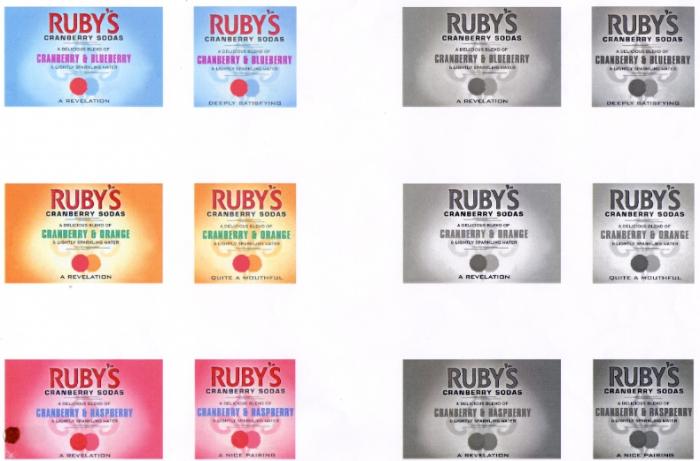 RUBY'S CRANBERRY SODAS A DELICIOUS BLEND OF CRANBERRY & RASPBERRY & LIGHTLY SPARKLING WATER A REVELATION