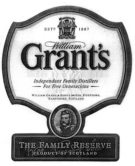 GLENFIDDICH ESTD 1887 William Grant's Independent Family Distillers For Five Generations WILLIAM GRANT & SONS LIMITED, DUFFTOWN, BANFFSHIRE, SCOTLAND THE FAMILY RESERVE PRODUCT OF SCOTLAND