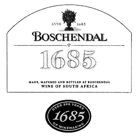 BOSCHENDAL 1685 ANNO 1685 MADE, MATURED AND BOTTLED AT BOSCHENDAL WINE OF SOUTH AFRICA 1685 OVER 300 YEARS OF WINEMAKING